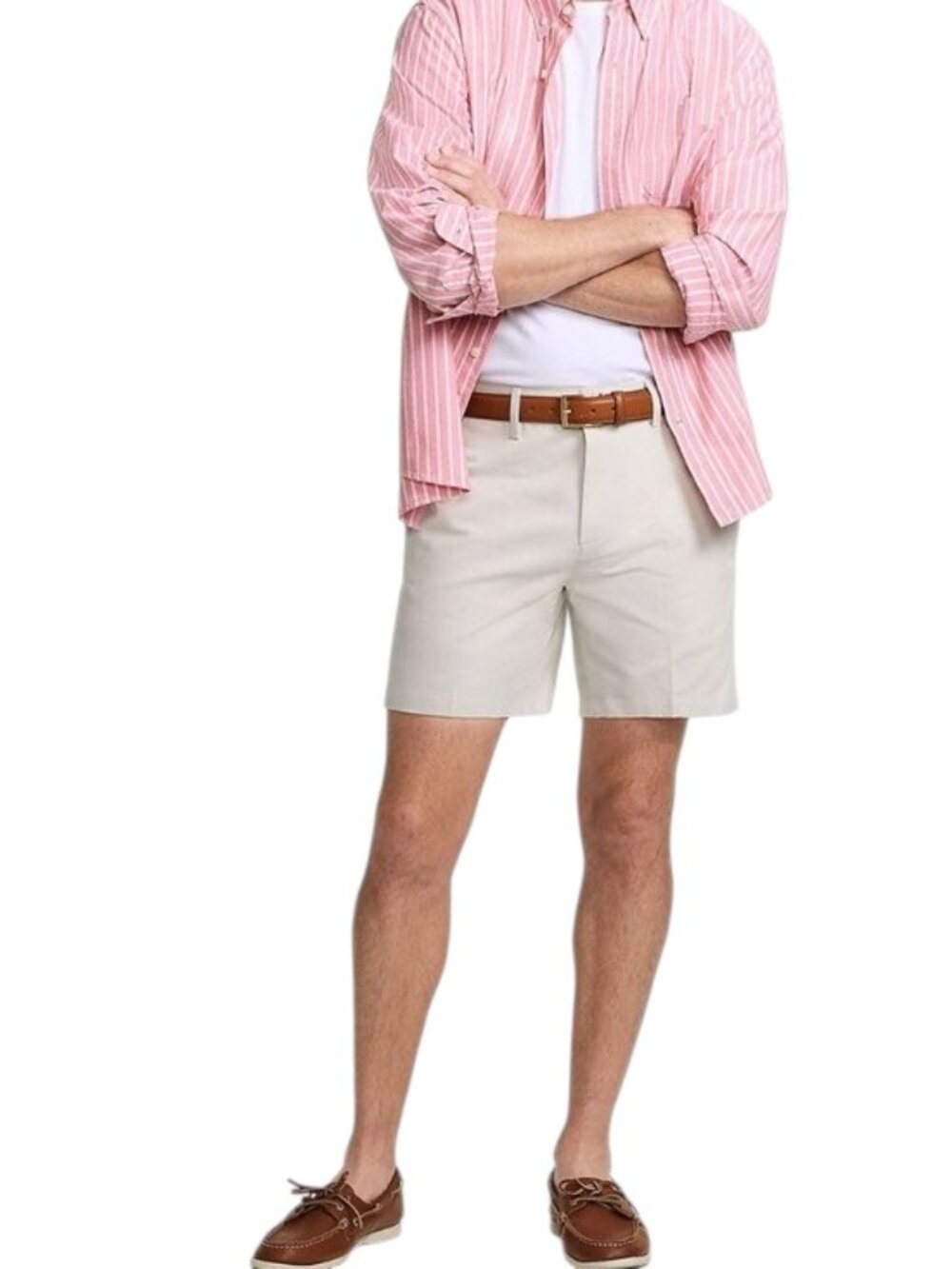 Lands' End Men's No Iron 6" Plain Front Cotton Chino Shorts In Stone Belt Loops